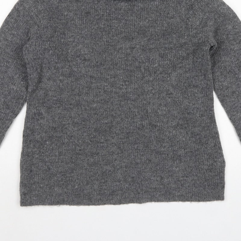 H&M Women Grey UK 12 Roll Neck Knit Pullover Jumper Long Sleeve