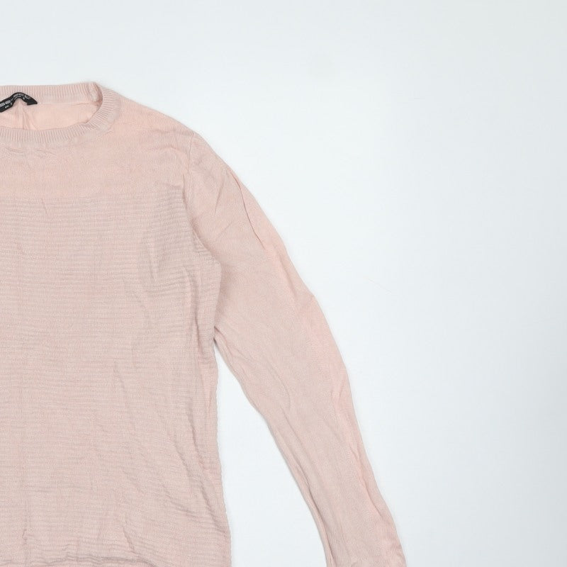 Selects Women Pink S Fine Knit Crew Neck Long Sleeve Jumper
