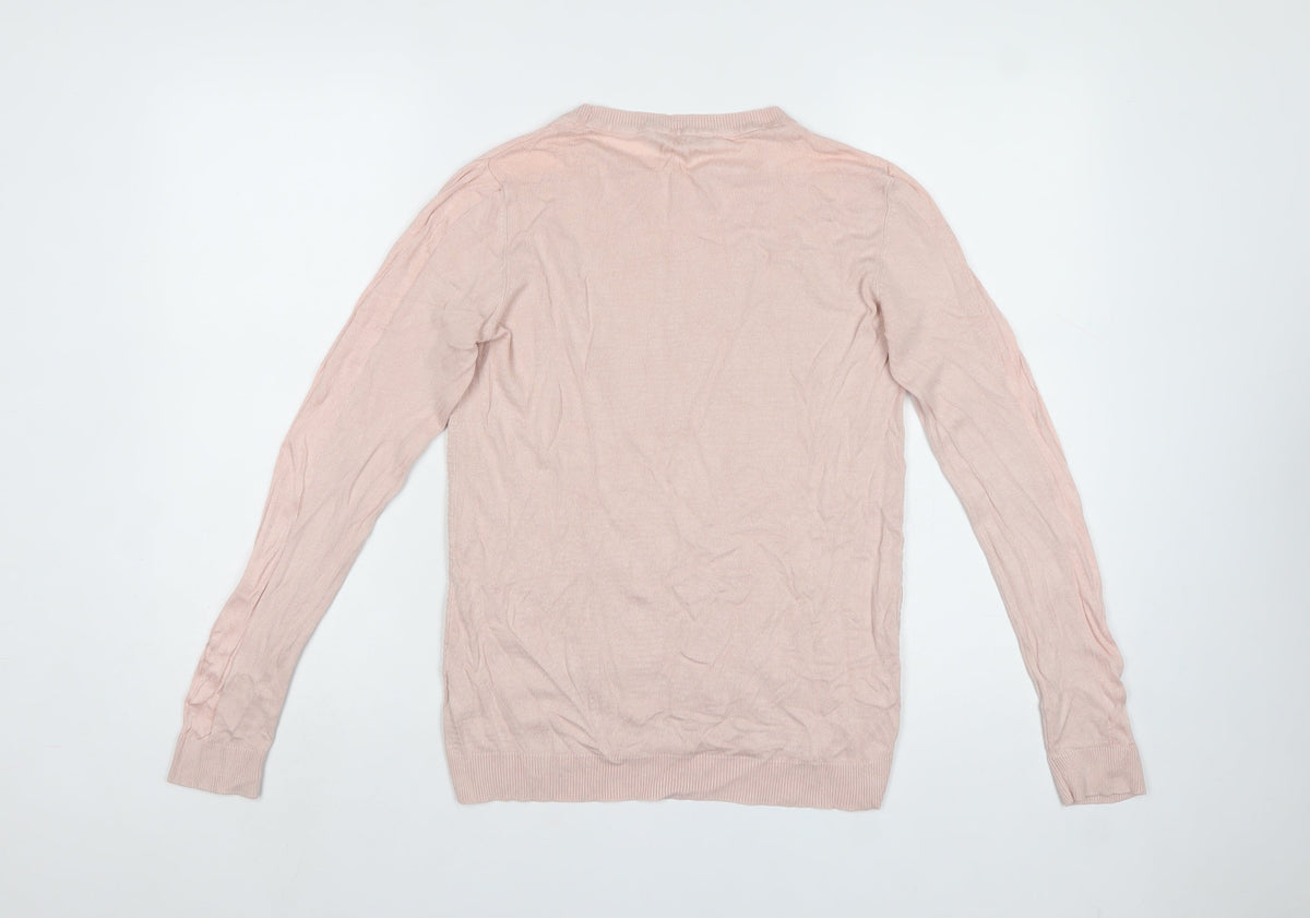 Selects Women Pink S Fine Knit Crew Neck Long Sleeve Jumper