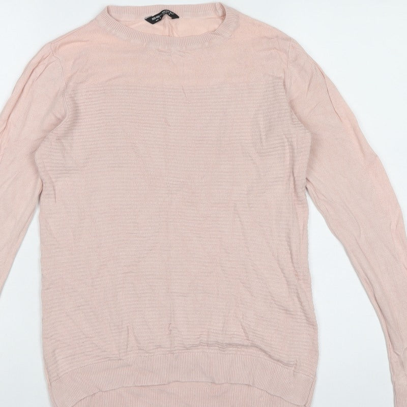 Selects Women Pink S Fine Knit Crew Neck Long Sleeve Jumper