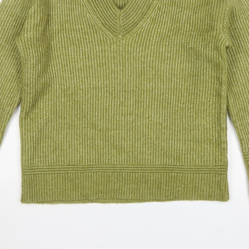 Marks and Spencer Women Green S Ribbed V-Neck Long Sleeve Pullover Jumper