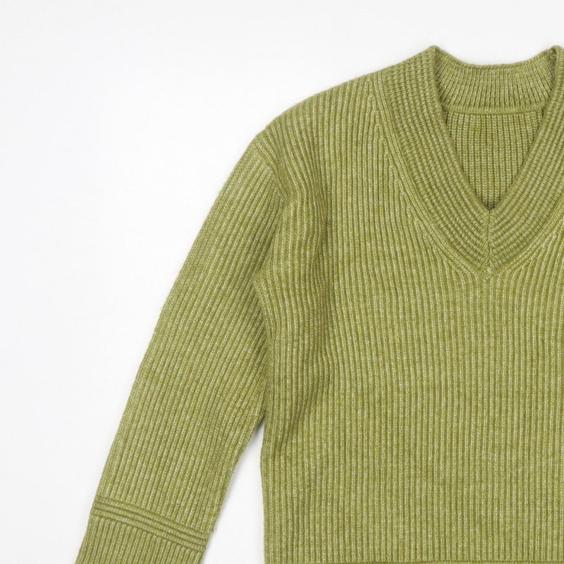 Marks and Spencer Women Green S Ribbed V-Neck Long Sleeve Pullover Jumper