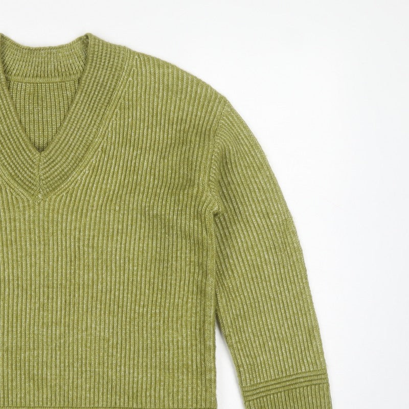 Marks and Spencer Women Green S Ribbed V-Neck Long Sleeve Pullover Jumper