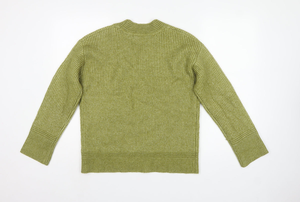 Marks and Spencer Women Green S Ribbed V-Neck Long Sleeve Pullover Jumper