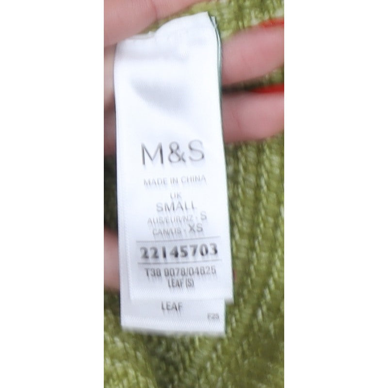 Marks and Spencer Women Green S Ribbed V-Neck Long Sleeve Pullover Jumper