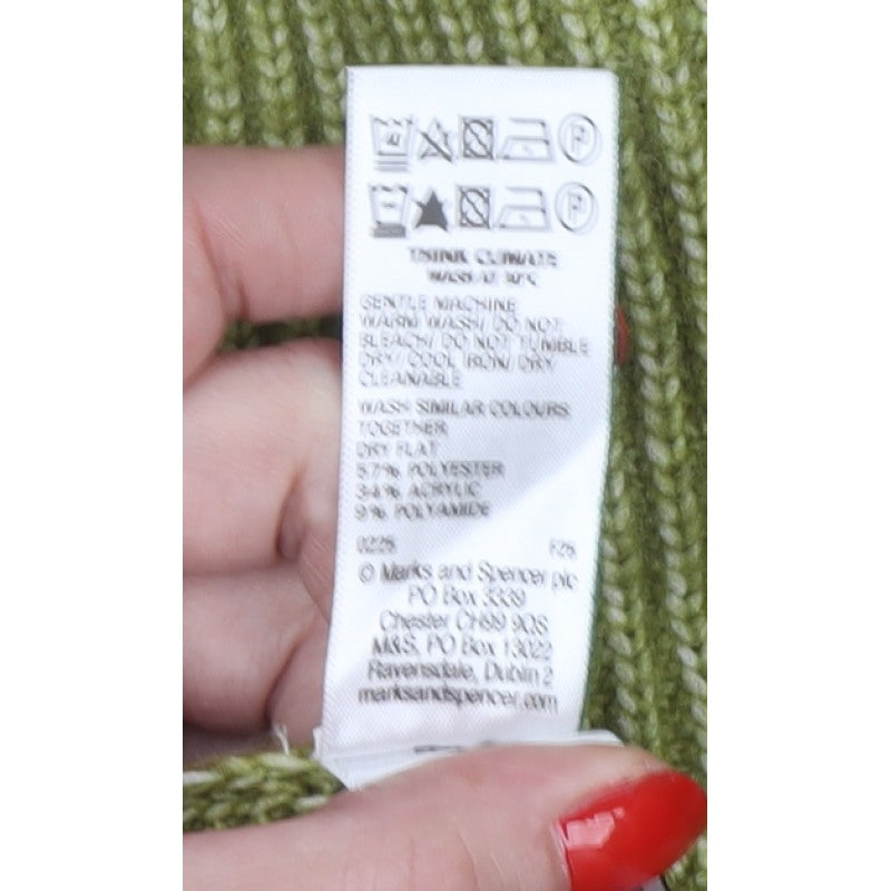 Marks and Spencer Women Green S Ribbed V-Neck Long Sleeve Pullover Jumper