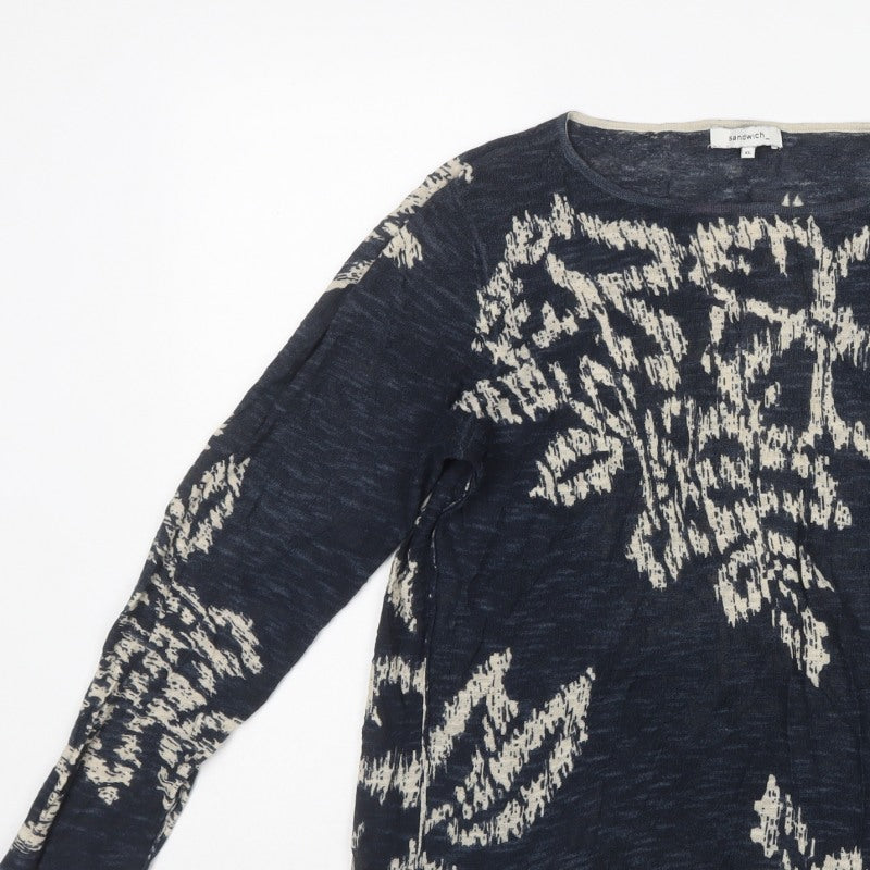 Sandwich Women Blue XL Geometric Knit Long Sleeve Pullover Jumper
