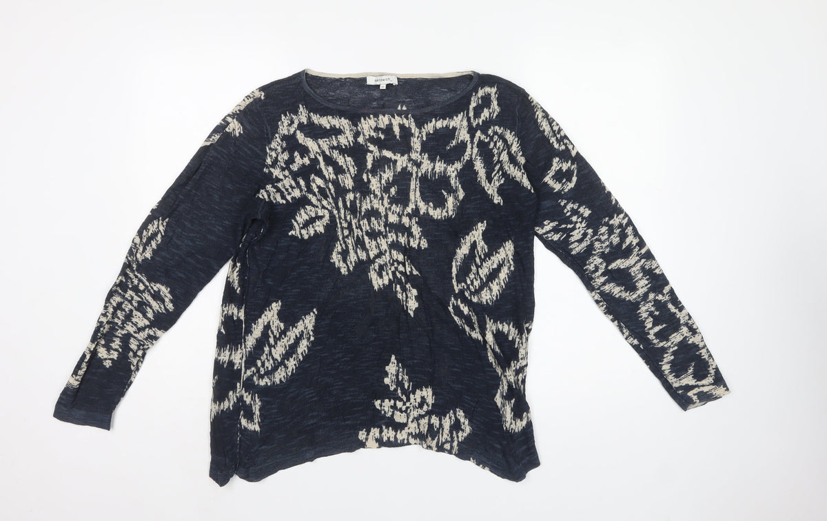 Sandwich Women Blue XL Geometric Knit Long Sleeve Pullover Jumper