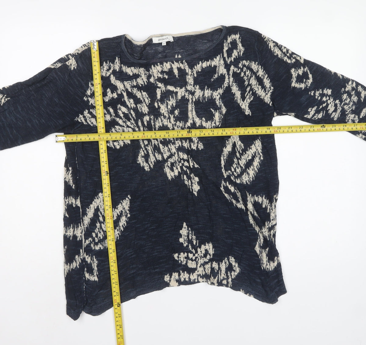 Sandwich Women Blue XL Geometric Knit Long Sleeve Pullover Jumper