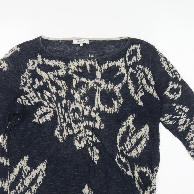 Sandwich Women Blue XL Geometric Knit Long Sleeve Pullover Jumper