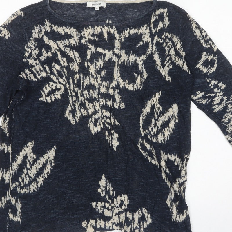 Sandwich Women Blue XL Geometric Knit Long Sleeve Pullover Jumper