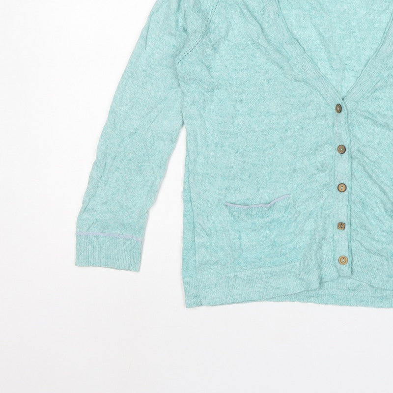 White Stuff Women’s Blue UK 12 V-Neck Button Pocket Knit Cardigan