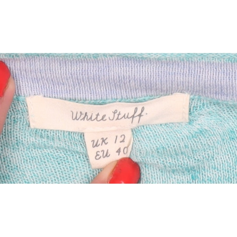 White Stuff Women’s Blue UK 12 V-Neck Button Pocket Knit Cardigan