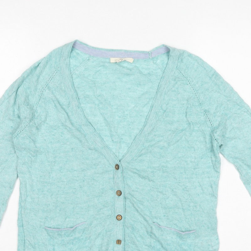 White Stuff Women’s Blue UK 12 V-Neck Button Pocket Knit Cardigan