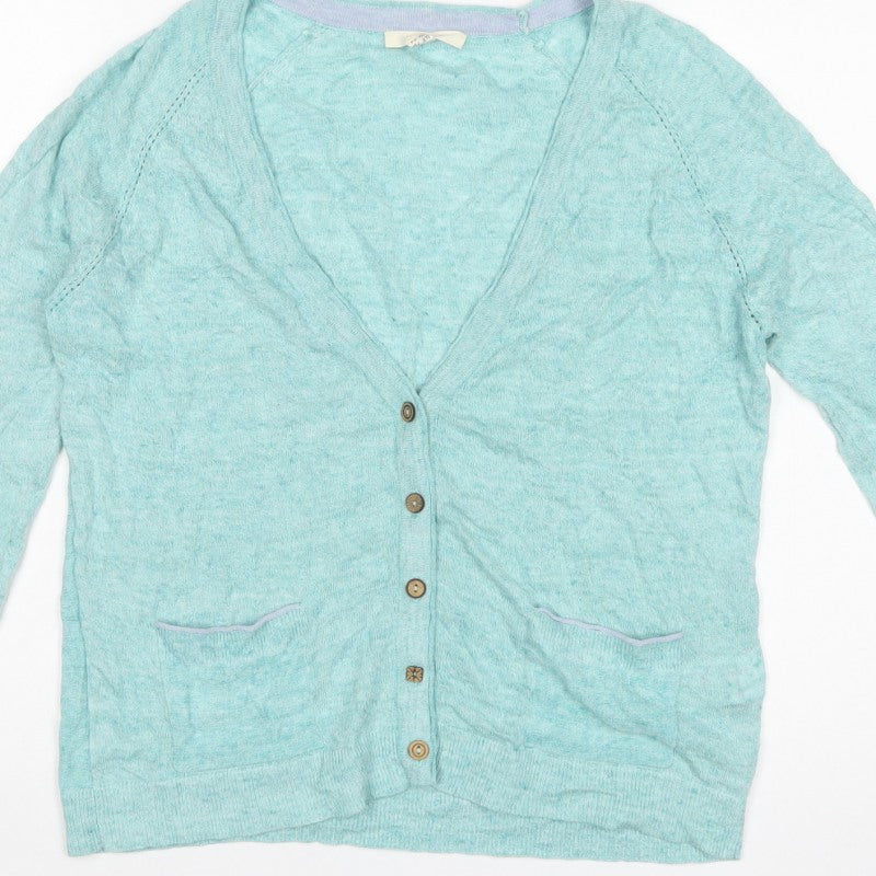 White Stuff Women’s Blue UK 12 V-Neck Button Pocket Knit Cardigan
