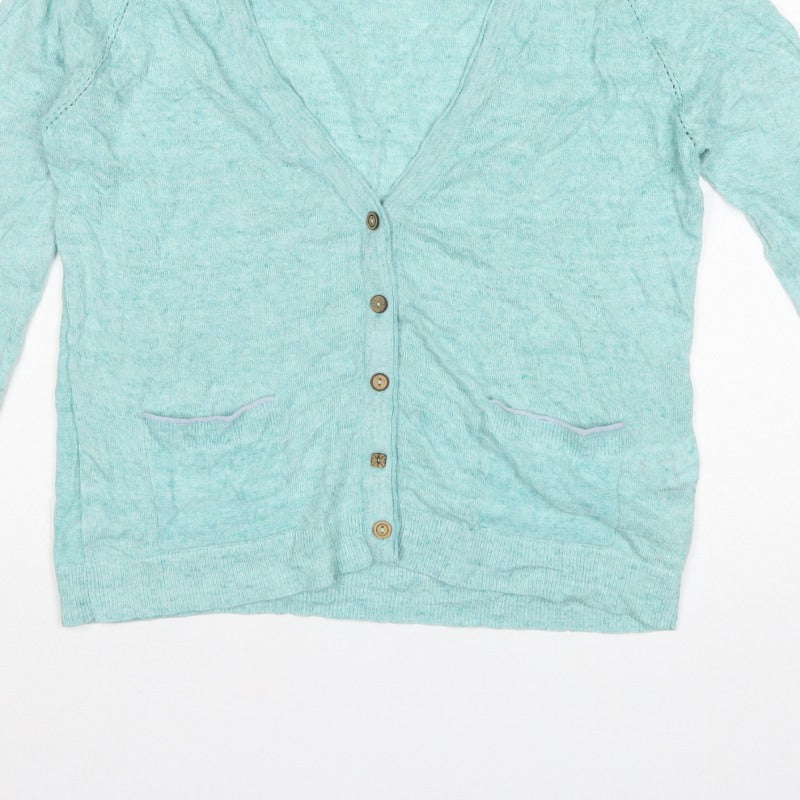 White Stuff Women’s Blue UK 12 V-Neck Button Pocket Knit Cardigan