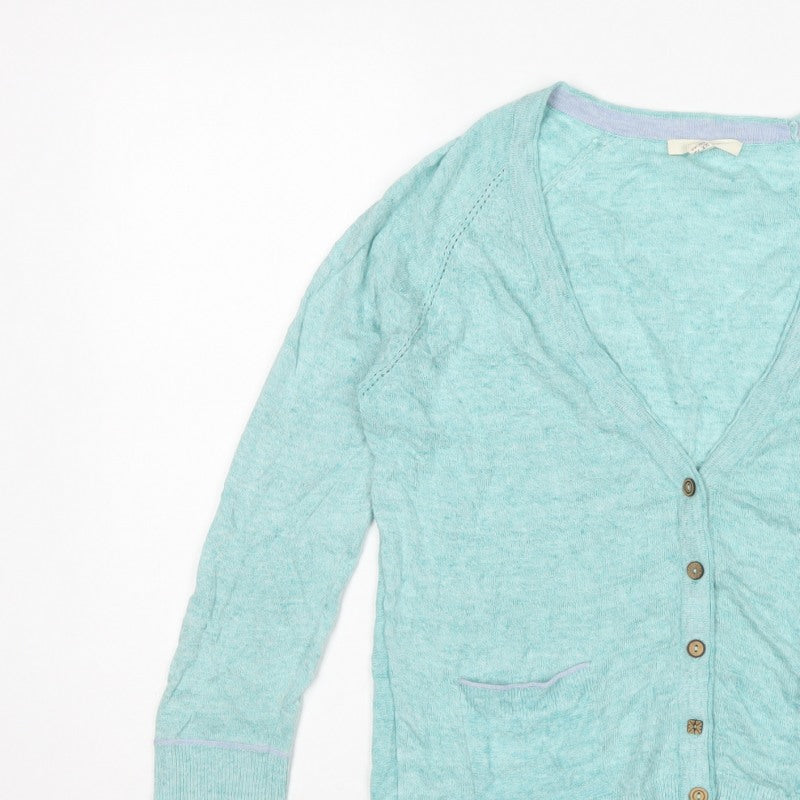 White Stuff Women’s Blue UK 12 V-Neck Button Pocket Knit Cardigan
