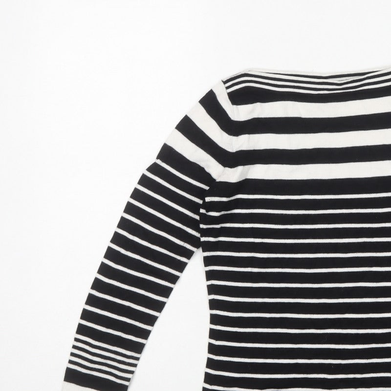 M&Co Women’s Petite Black White Stripe Boat Neck Knit Jumper UK 8
