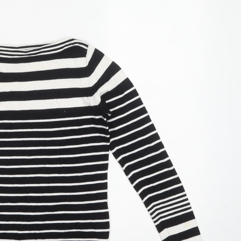 M&Co Women’s Petite Black White Stripe Boat Neck Knit Jumper UK 8