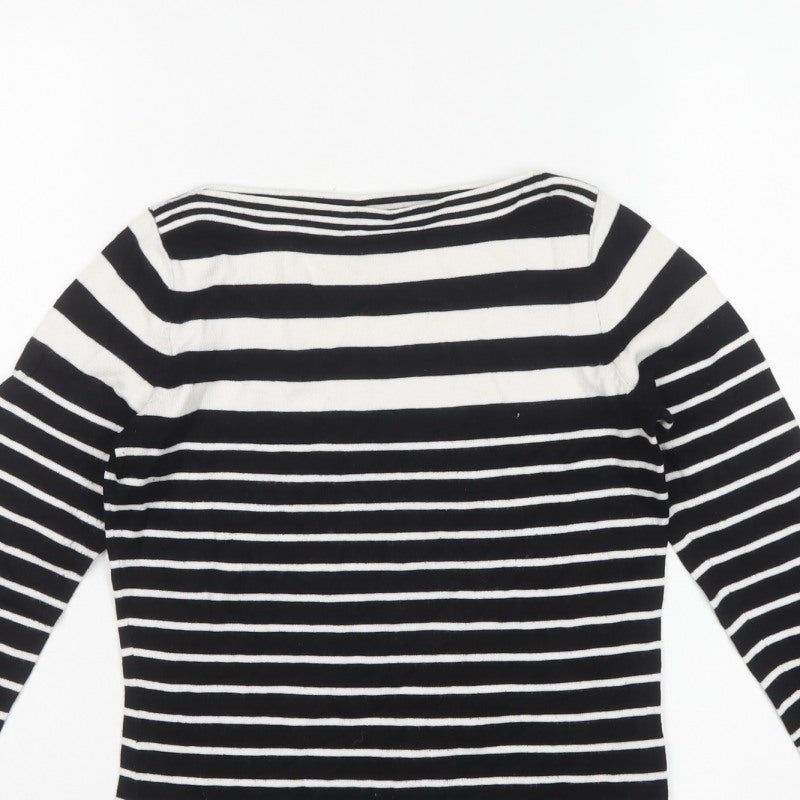 M&Co Women’s Petite Black White Stripe Boat Neck Knit Jumper UK 8
