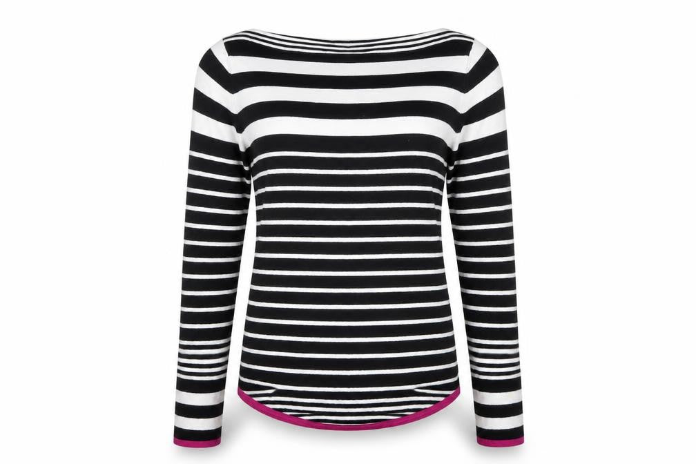 M&Co Women’s Petite Black White Stripe Boat Neck Knit Jumper UK 8