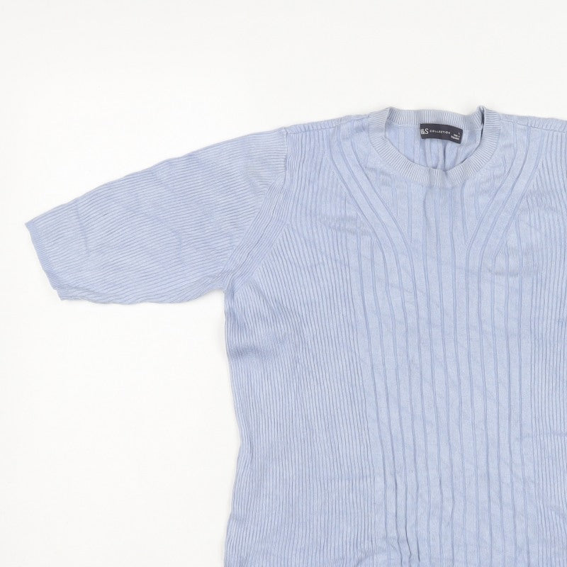 Marks and Spencer Men Blue M Ribbed Knit Short Sleeve Jumper