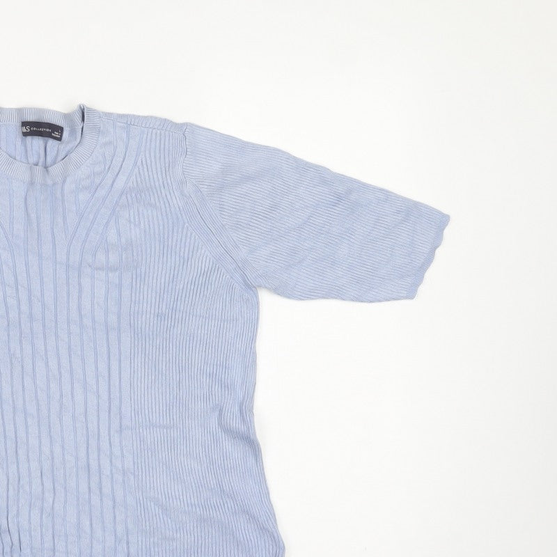 Marks and Spencer Men Blue M Ribbed Knit Short Sleeve Jumper