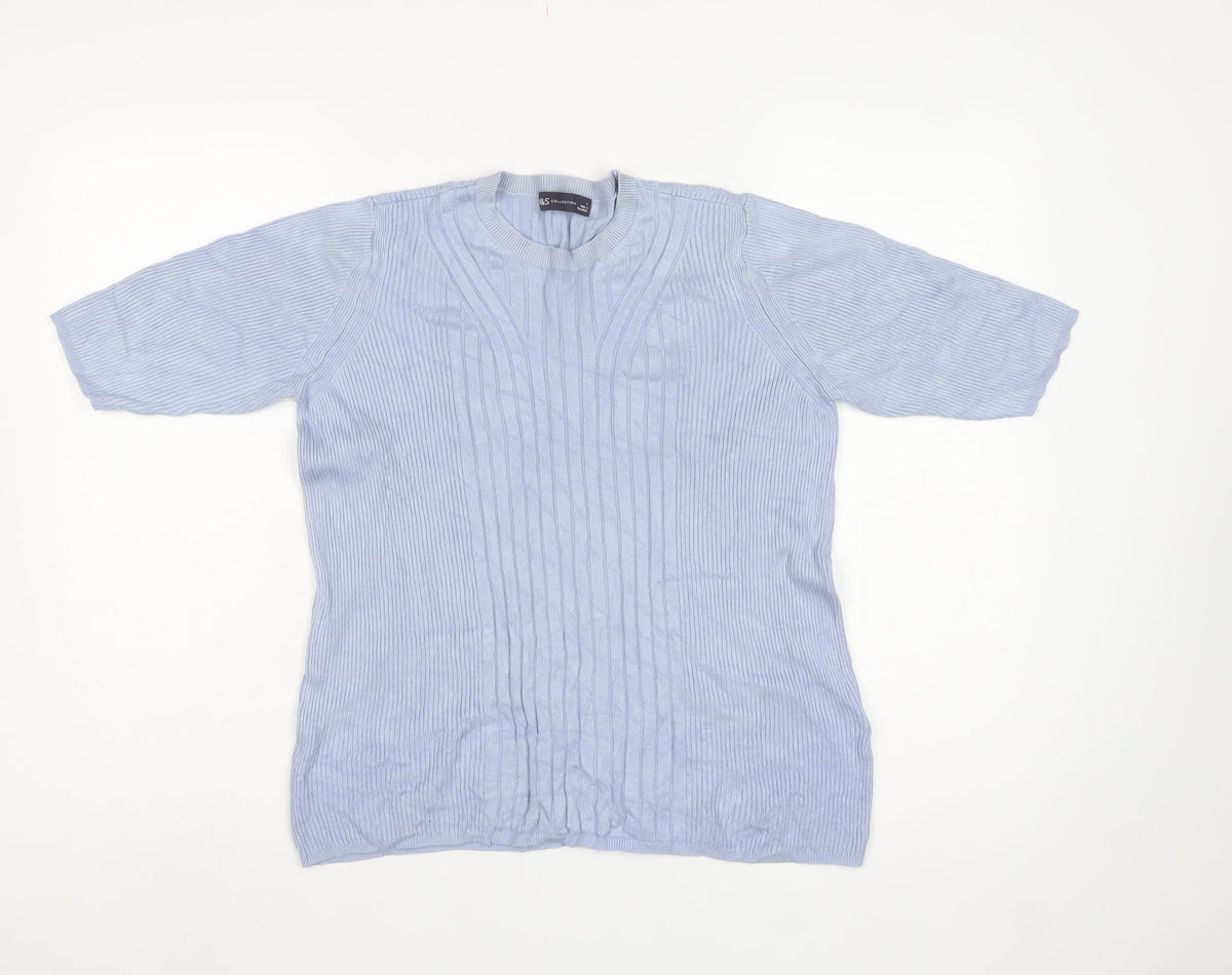 Marks and Spencer Men Blue M Ribbed Knit Short Sleeve Jumper