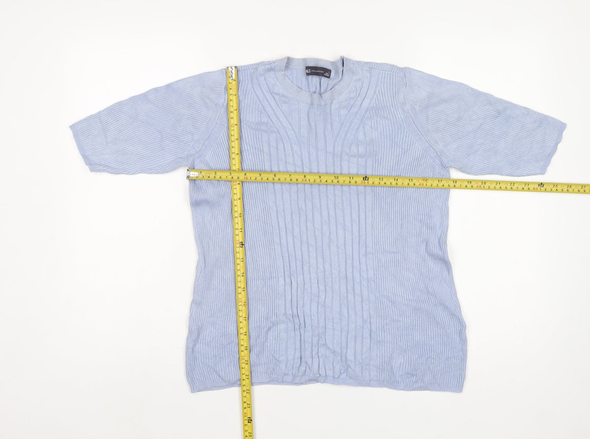 Marks and Spencer Men Blue M Ribbed Knit Short Sleeve Jumper