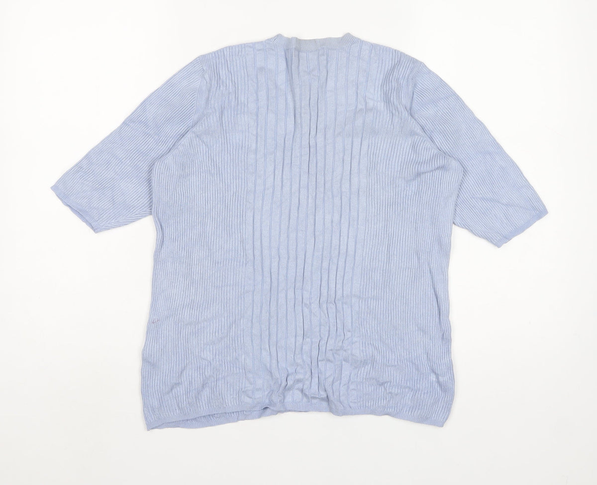 Marks and Spencer Men Blue M Ribbed Knit Short Sleeve Jumper
