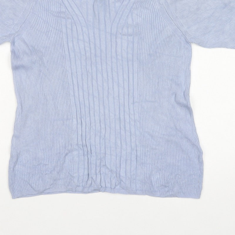 Marks and Spencer Men Blue M Ribbed Knit Short Sleeve Jumper