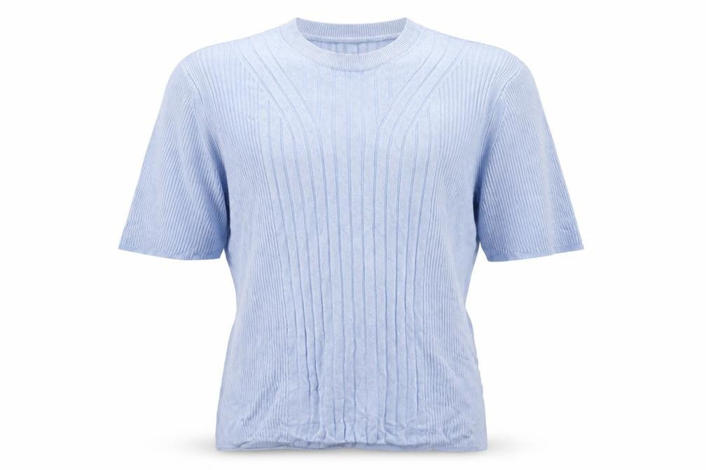 Marks and Spencer Men Blue M Ribbed Knit Short Sleeve Jumper