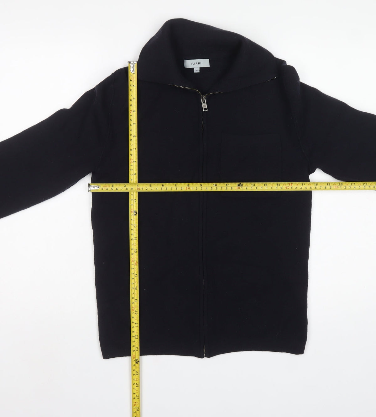 Farhi Men’s Black Small Full Zip Wool Knit High Neck Cardigan
