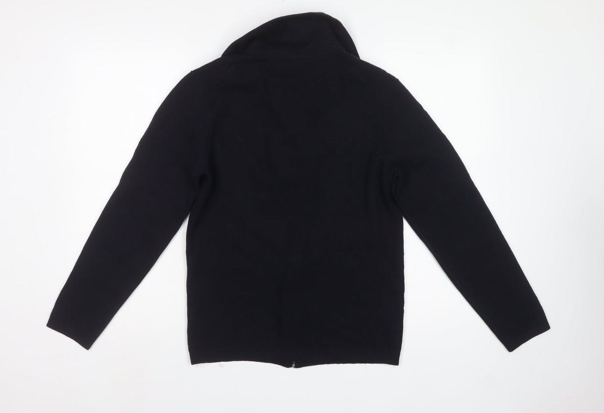 Farhi Men’s Black Small Full Zip Wool Knit High Neck Cardigan