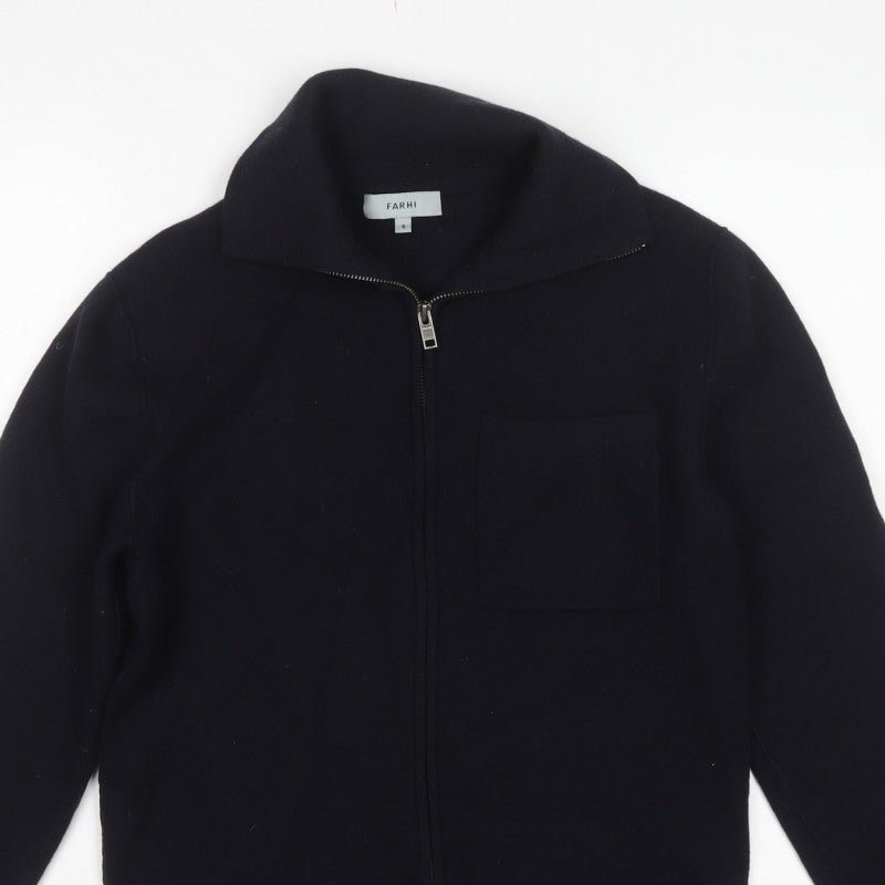 Farhi Men’s Black Small Full Zip Wool Knit High Neck Cardigan