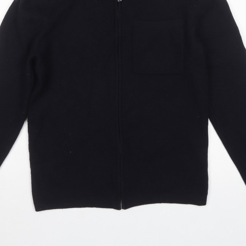 Farhi Men’s Black Small Full Zip Wool Knit High Neck Cardigan