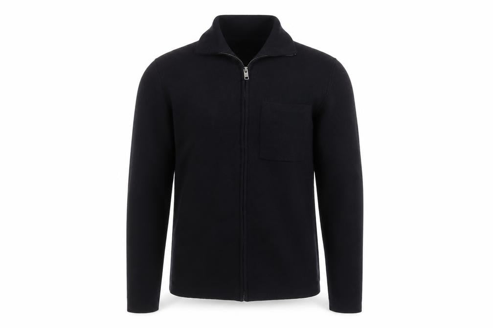 Farhi Men’s Black Small Full Zip Wool Knit High Neck Cardigan