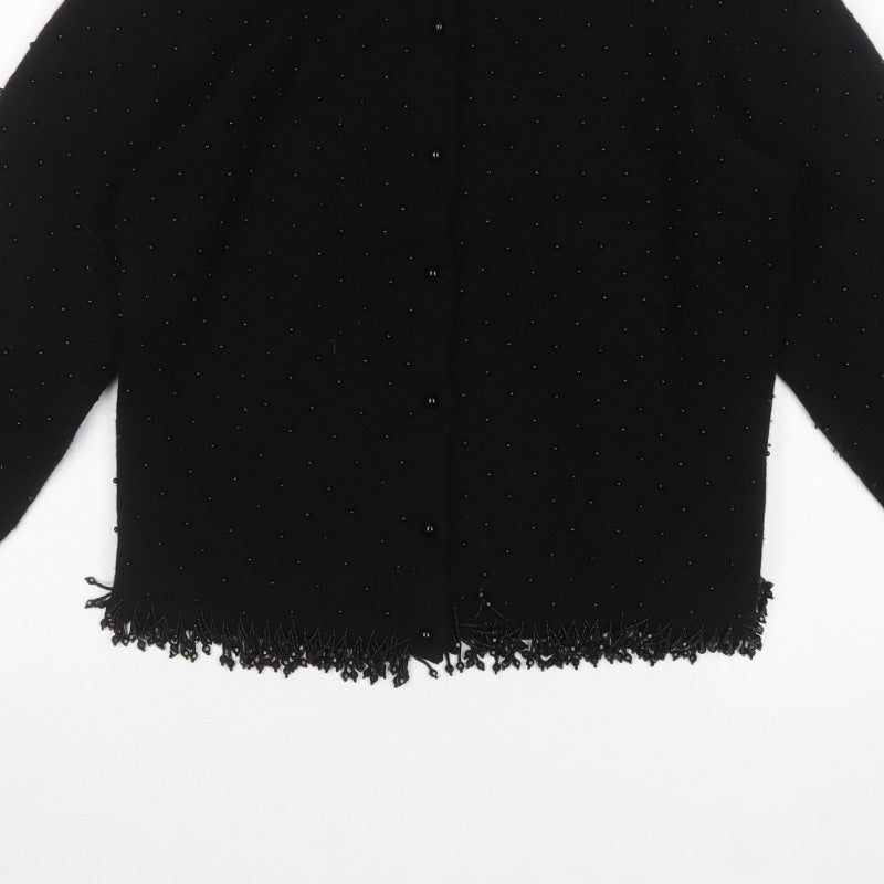 Opera by Richards Women Black L Beaded Angora Wool Cardigan