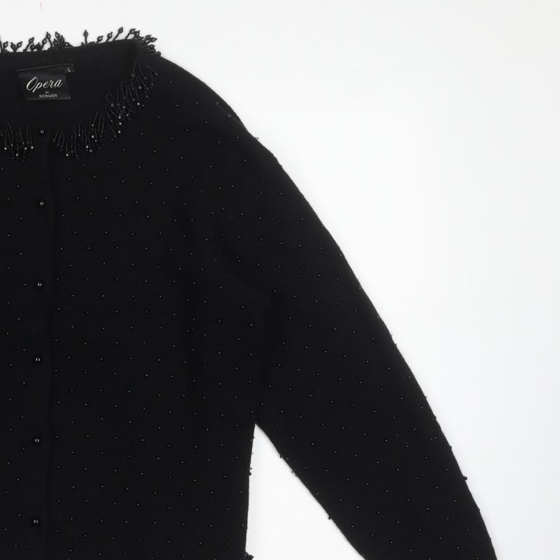 Opera by Richards Women Black L Beaded Angora Wool Cardigan