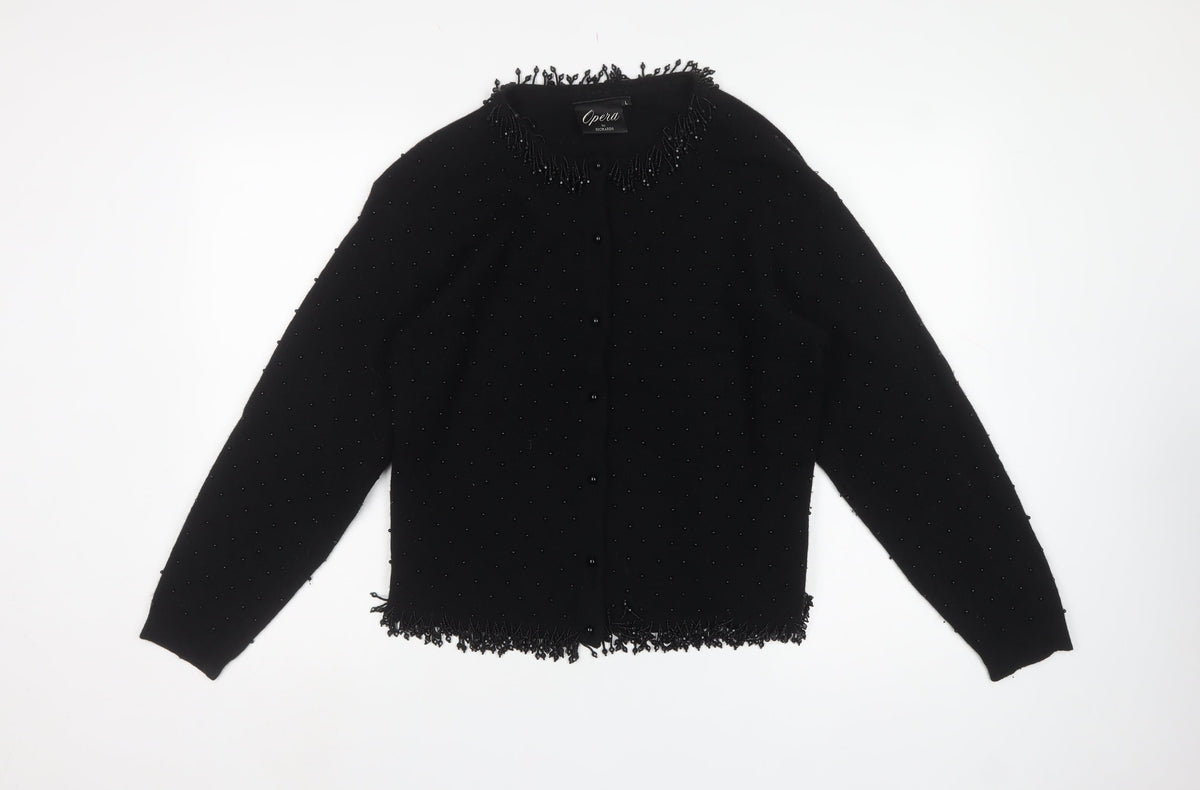 Opera by Richards Women Black L Beaded Angora Wool Cardigan