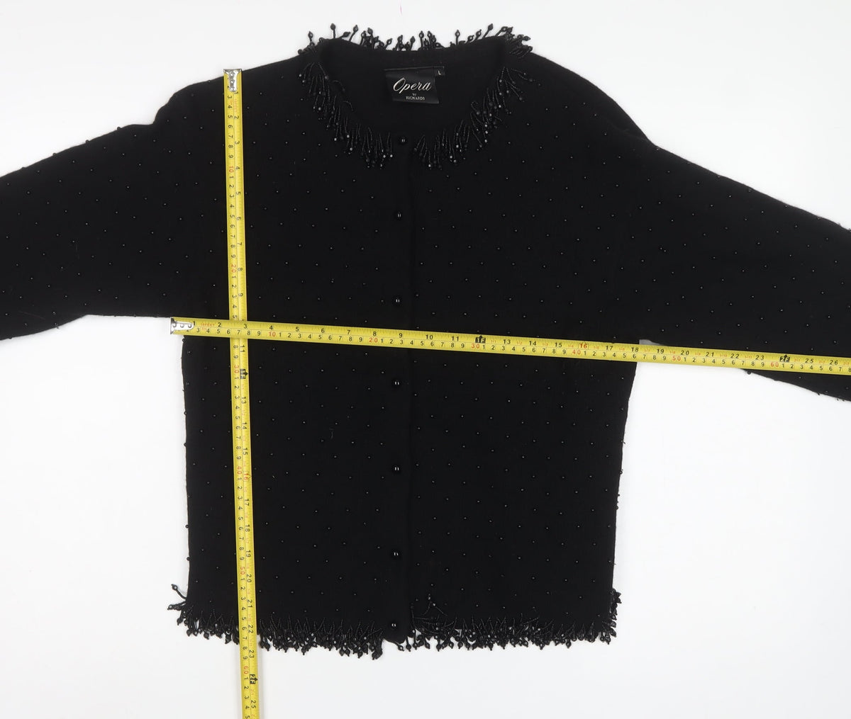 Opera by Richards Women Black L Beaded Angora Wool Cardigan