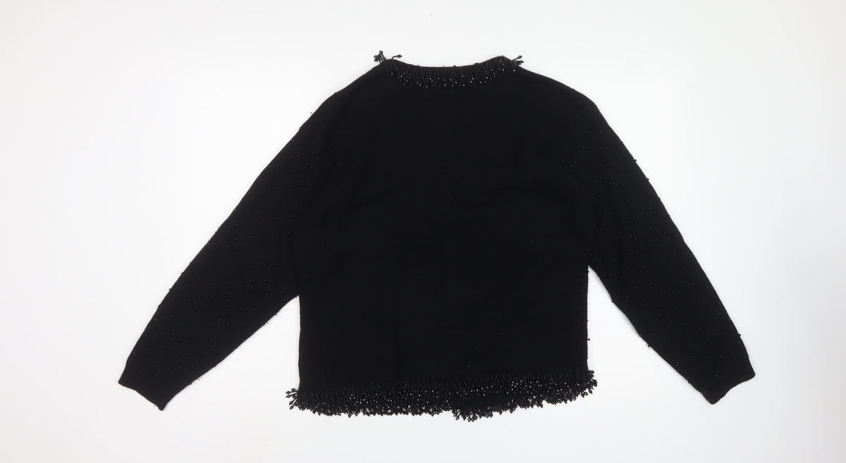 Opera by Richards Women Black L Beaded Angora Wool Cardigan