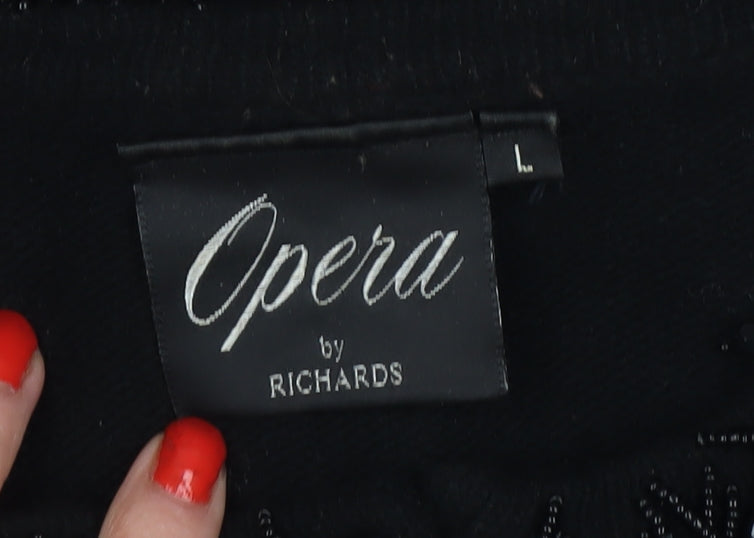 Opera by Richards Women Black L Beaded Angora Wool Cardigan