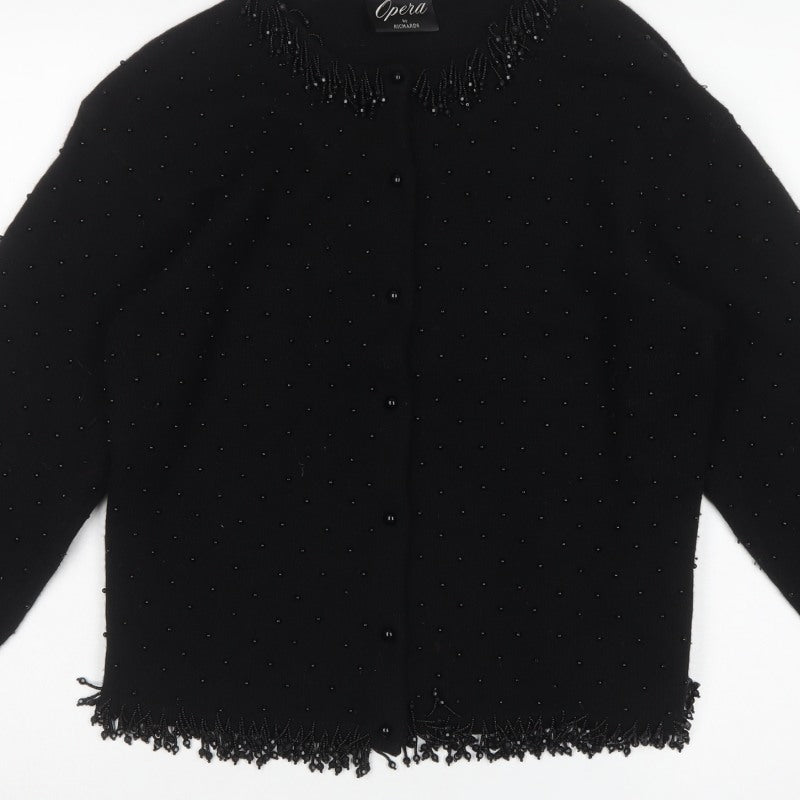 Opera by Richards Women Black L Beaded Angora Wool Cardigan