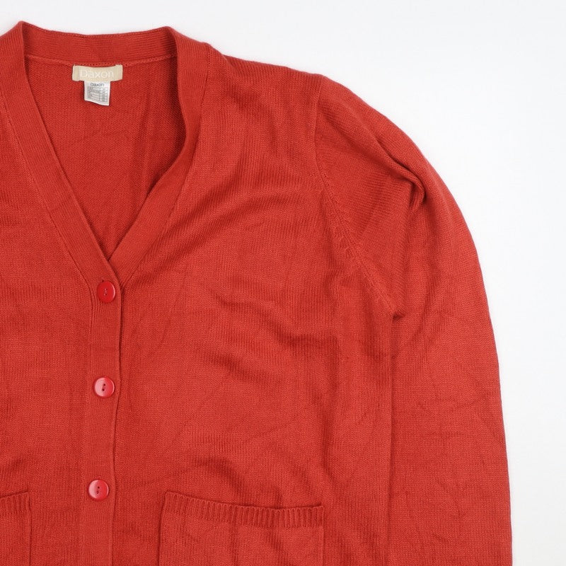 Daxon Women Red UK 22 V-Neck Button Front Knit Cardigan with Pockets