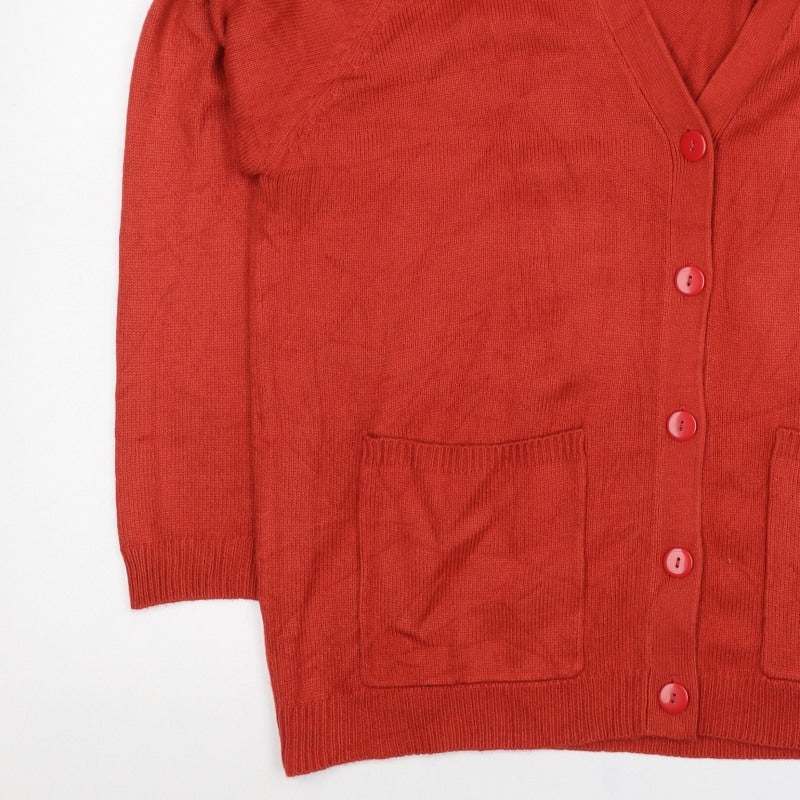 Daxon Women Red UK 22 V-Neck Button Front Knit Cardigan with Pockets