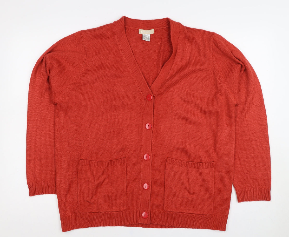 Daxon Women Red UK 22 V-Neck Button Front Knit Cardigan with Pockets