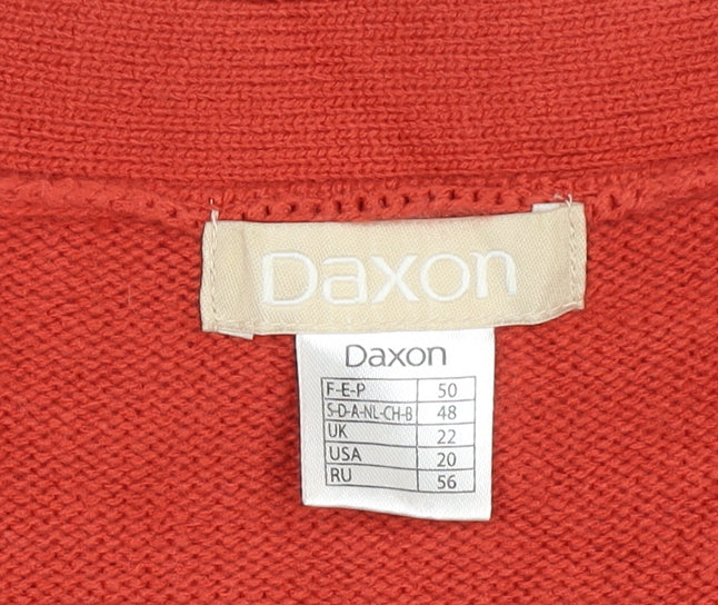 Daxon Women Red UK 22 V-Neck Button Front Knit Cardigan with Pockets