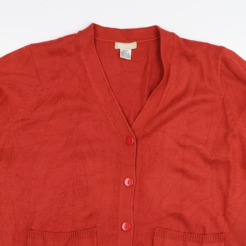 Daxon Women Red UK 22 V-Neck Button Front Knit Cardigan with Pockets