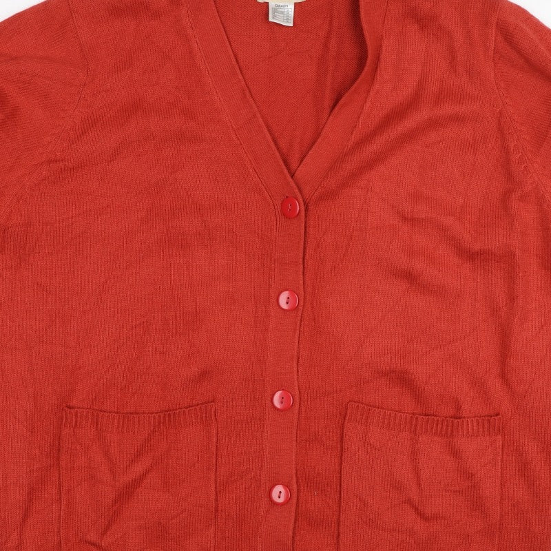 Daxon Women Red UK 22 V-Neck Button Front Knit Cardigan with Pockets